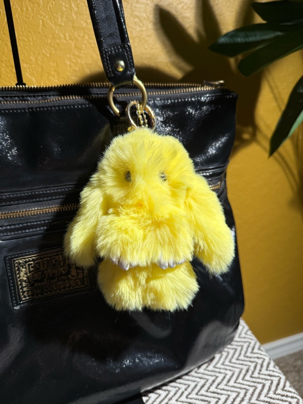 Faux Fur Bunny Bag Charm | Yellow or Red - Picture 2 of 5